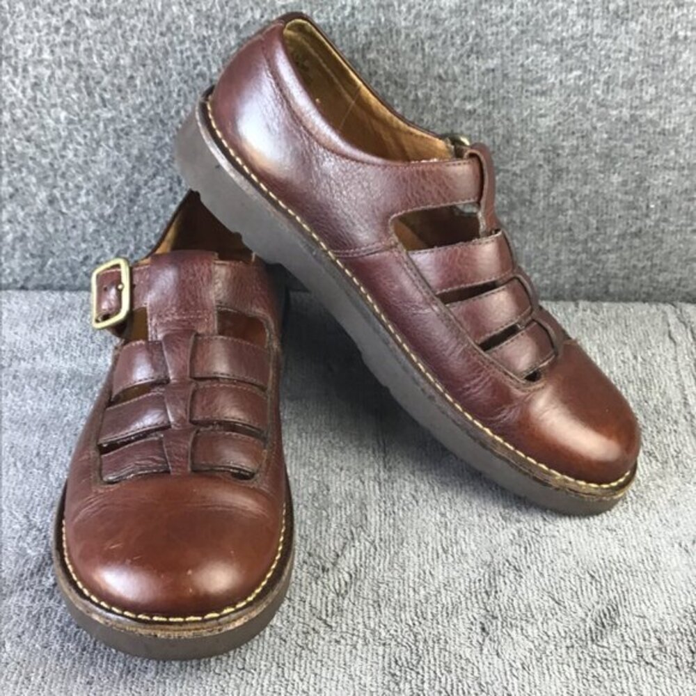Natural Sport‎ Brown Leather T-Strap Fisherman Shoes Sole Massage 7.5 N Burgundy